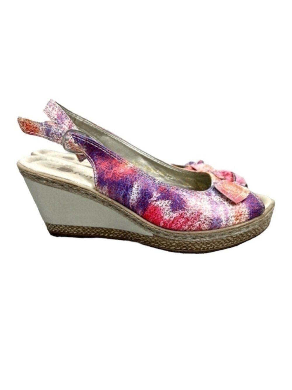 Rieker Remonte leather comfortable pink purple red silver wedge heels sandals 38